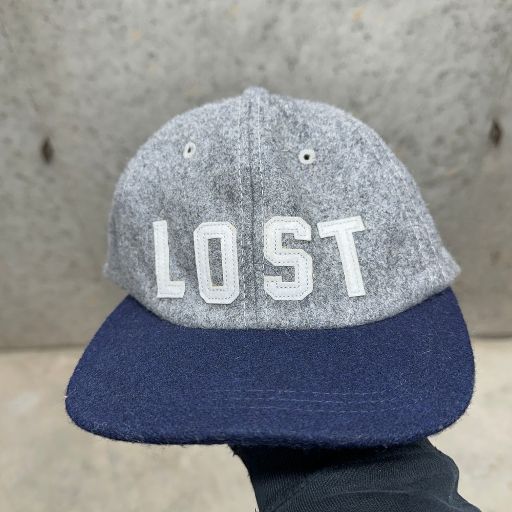 LOST‎ Custom Made Headwear Wool Blend Baseball Cap Hat Gray Blue Snapback
